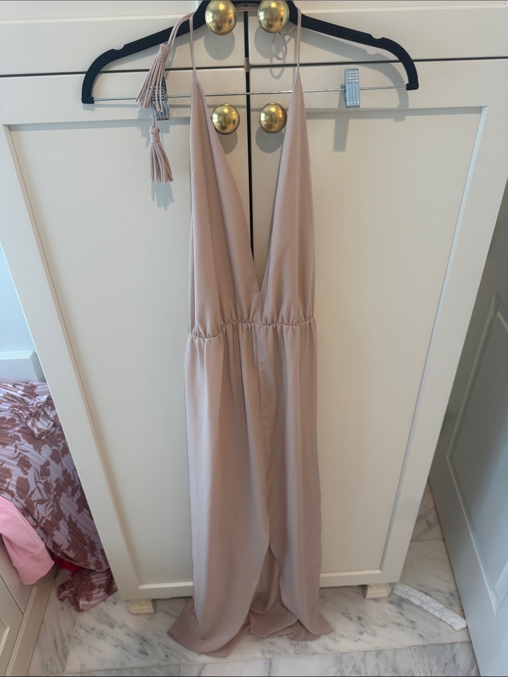 Rory Beca Backless Deep V Maxi Dress in Blush